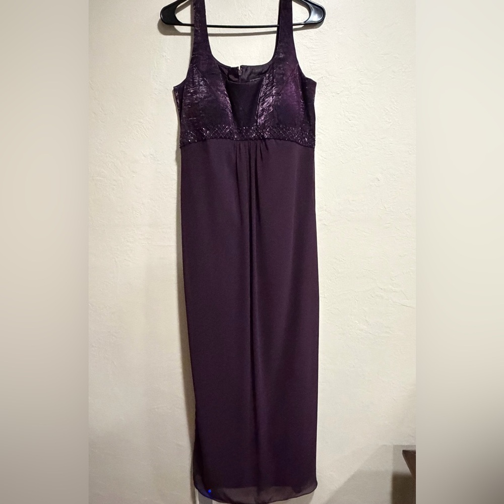 Women’s SZ 14 Alex Evenings Plum Bridesmaids Dress Beaded Lace Shimmery Top